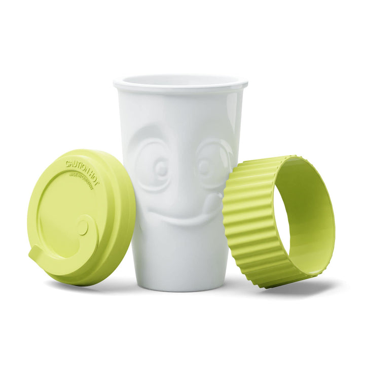 FIFTYEIGHT PRODUCTS / Becher ToGo „Lecker“ (Porzellan, 400ml, Limette, Made in Germany)