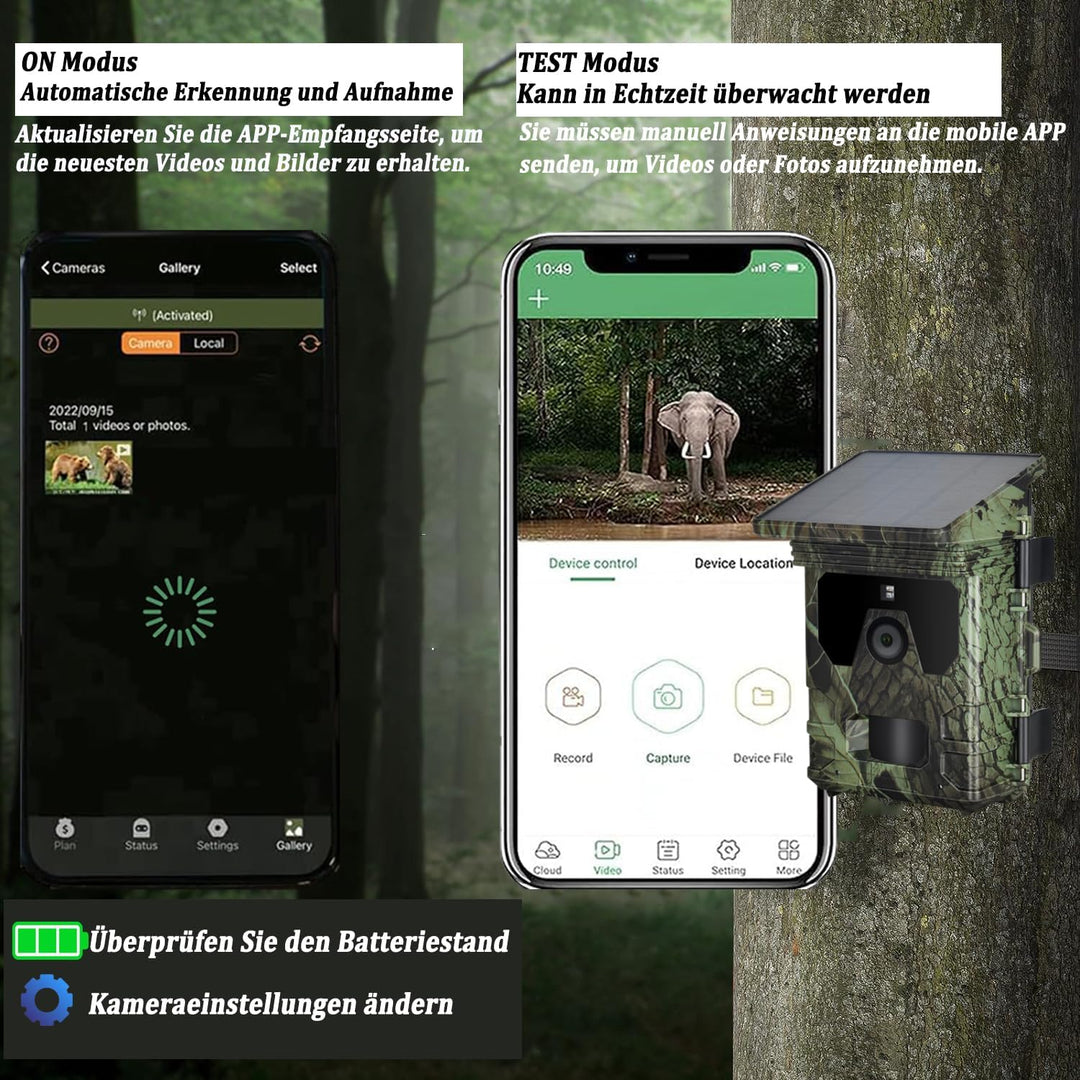 FunKind 4G Solar Wildkamera Handyübertragung App, 30MP 2K Wildtierkamera mit Nachtsicht Bewegungsmel
