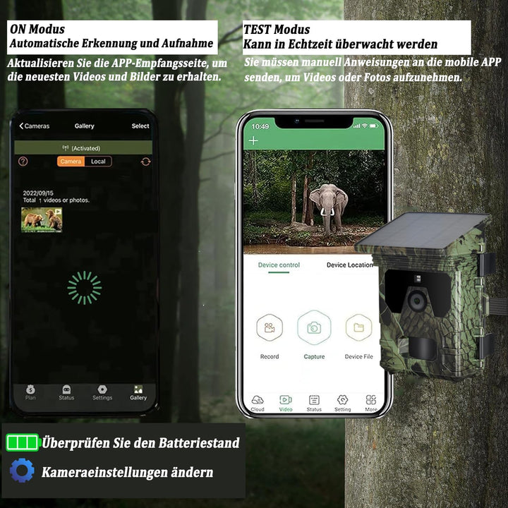 FunKind 4G Solar Wildkamera Handyübertragung App, 30MP 2K Wildtierkamera mit Nachtsicht Bewegungsmel