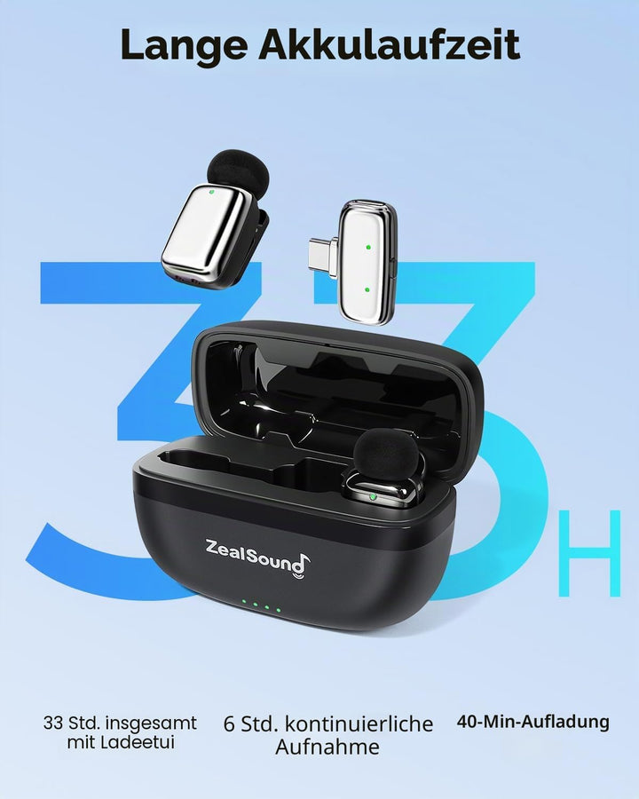 zealsound Mini Kabelloses Lavalier-Mikrofon für iPhone Handy Android, Wireless Ansteckmikrofon mit R