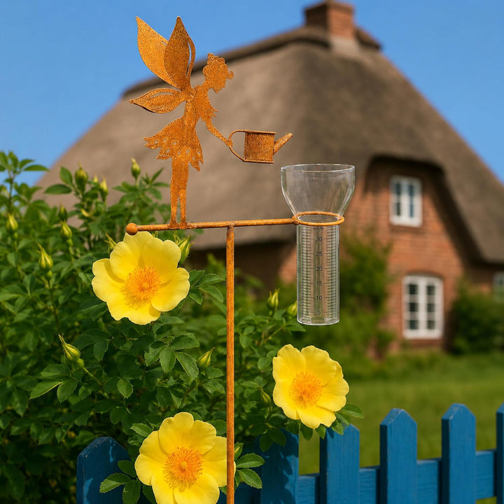Pommerntraum ® | Regenmesser Niederschlagsmesser Pluviometer Edelrost Wetterstation Gartendeko Garte