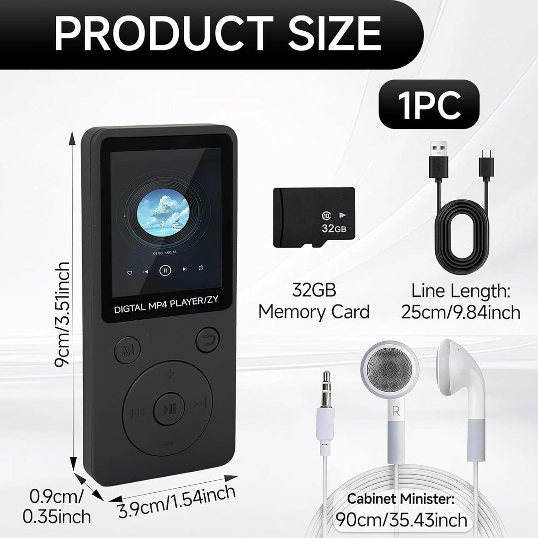 32GB MP3 Player Bluetooth 5.0 mit Lautsprecher für Sportler, 1,8" Bildschirm Musikplayer HiFi mit Vi
