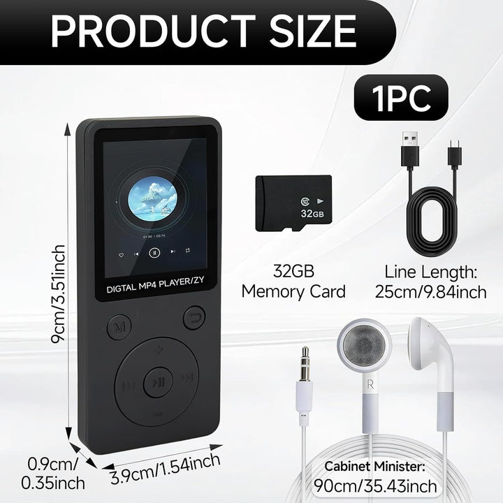 32GB MP3 Player Bluetooth 5.0 mit Lautsprecher für Sportler, 1,8" Bildschirm Musikplayer HiFi mit Vi