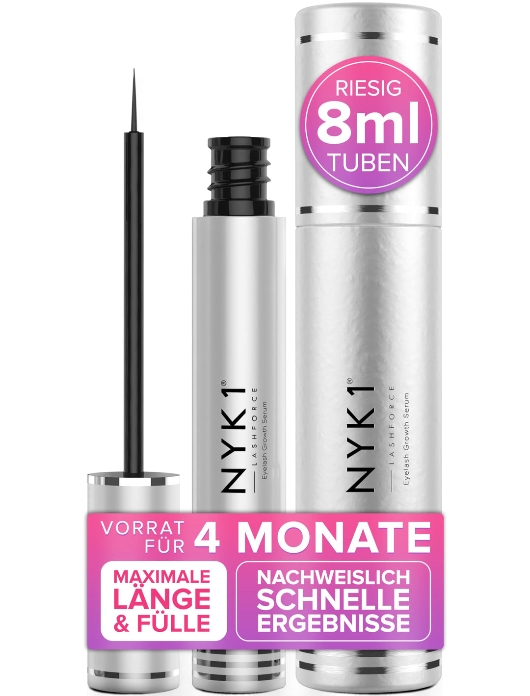 NYK1 Intensives Wimpernserum Ohne Hormone (XL - 8ml) LashForce Wimpern Serum Für Mehr Länge Und Volu