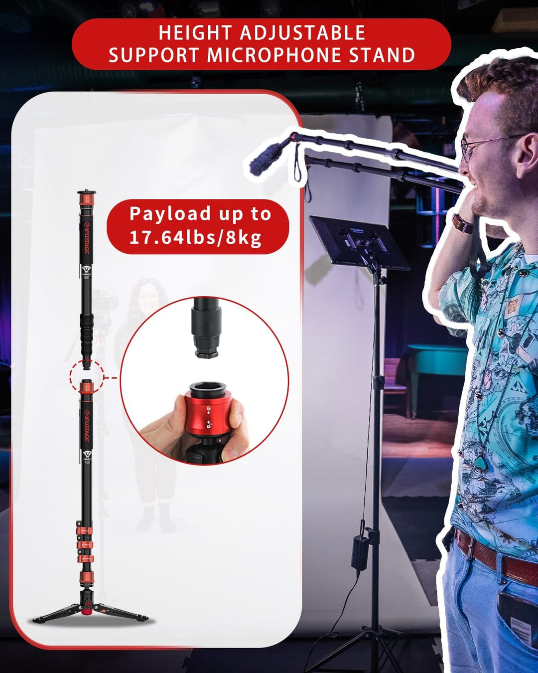 IFOOTAGE Einbeinstativ für Kamera, 180,3 cm, Cobra 3 A180F, schnell verstellbares Einbeinstativ mit