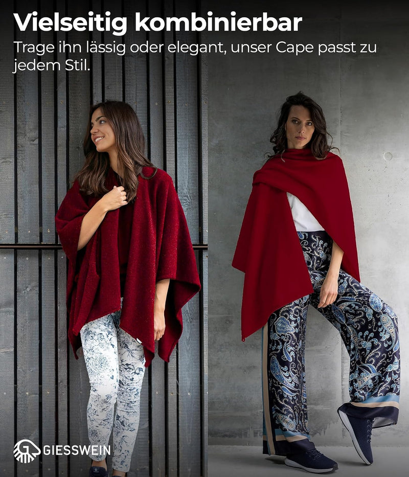 GIESSWEIN Merino Lambswool Cape - Eleganter Feinstrick Überwurf aus Lammwolle, Merinowolle Cape für