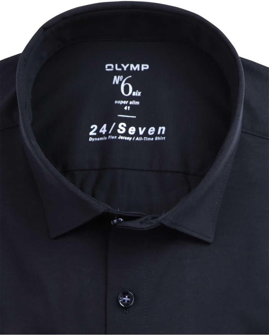 OLYMP No. Six 24/Seven super Slim Businesshemd extra Langer Arm Haifischkragen Struktur schwarz 39 S