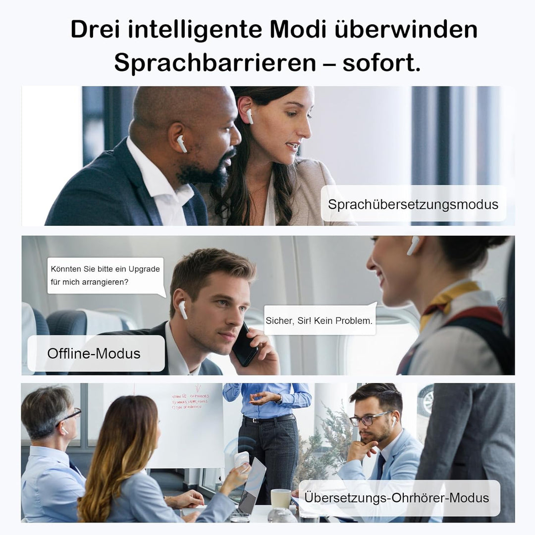 KI 2-in-1 Übersetzer kopfhörer, 16 Sprachen beliebig gegenseitig offline übersetzen ohne App/WLAN, Ü