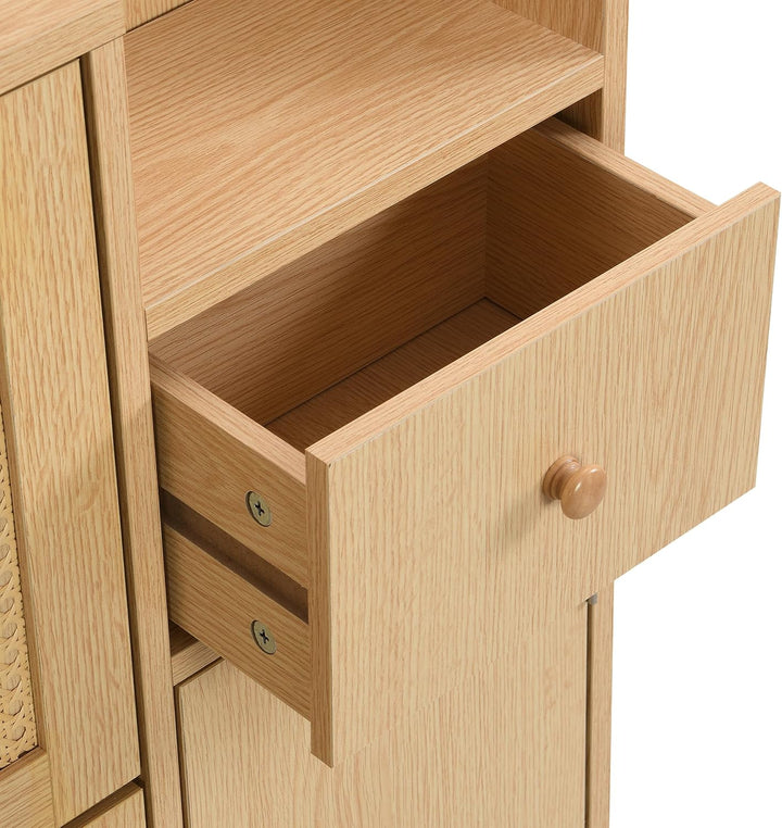 Merax Schuhkipper Schmal, Holzwerkstoff Schuhschrank aus Rattan, Schuhregal mit 3 Klappenschubladen,