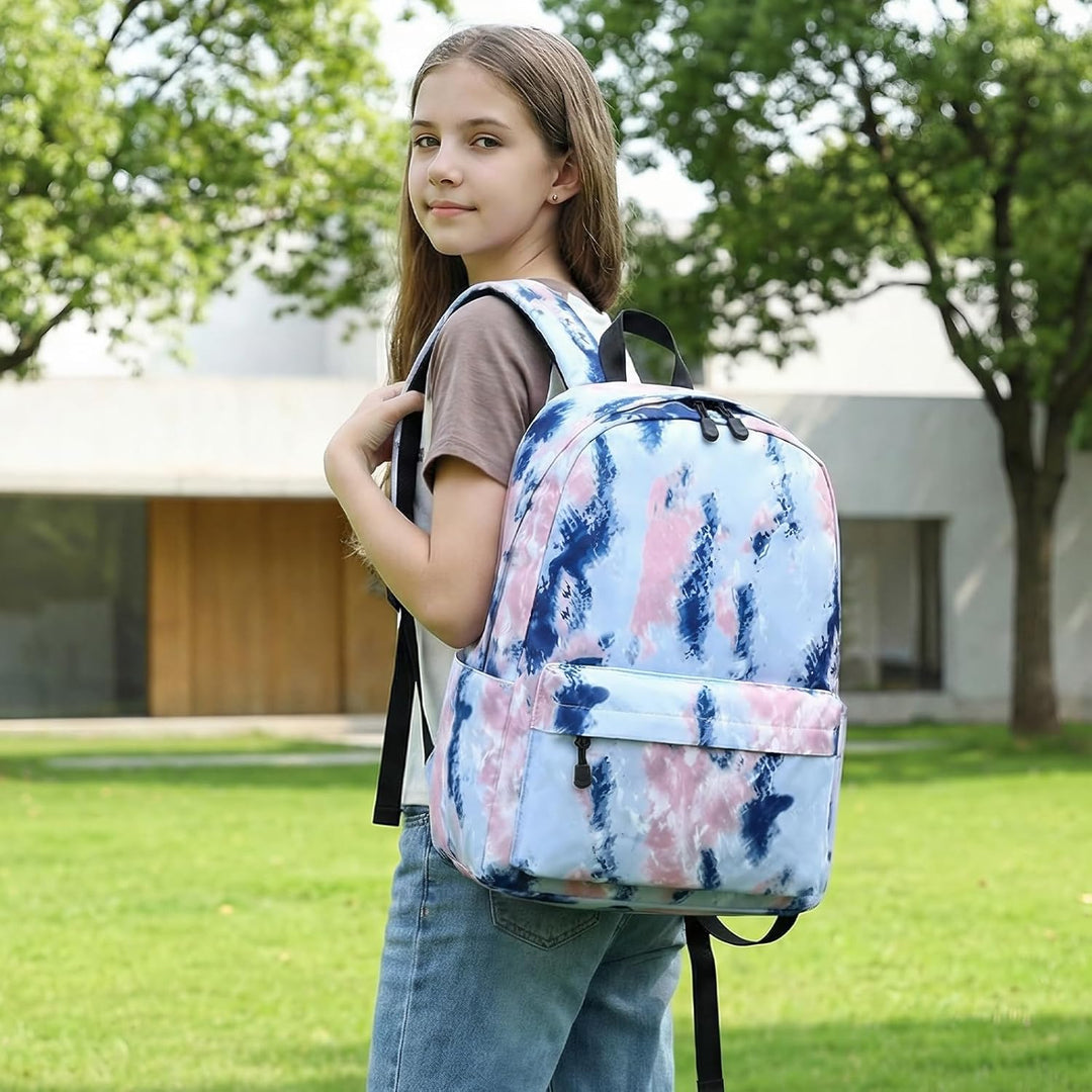 Lohol Leichter Schulrucksack für Mädchen, Kinder-Schulranzen-Rucksack mit Aufdruck (Batiken Blau), B
