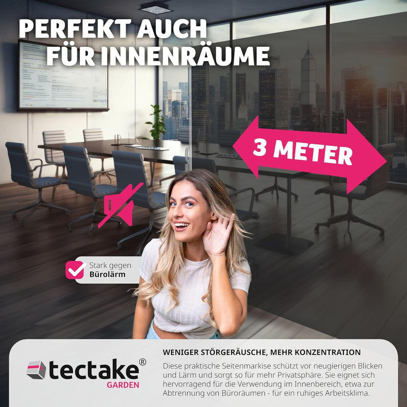 tectake blickdichte Aluminium Seitenmarkise, Wind- und Sichtschutz für Balkon, Garten und Terrasse,