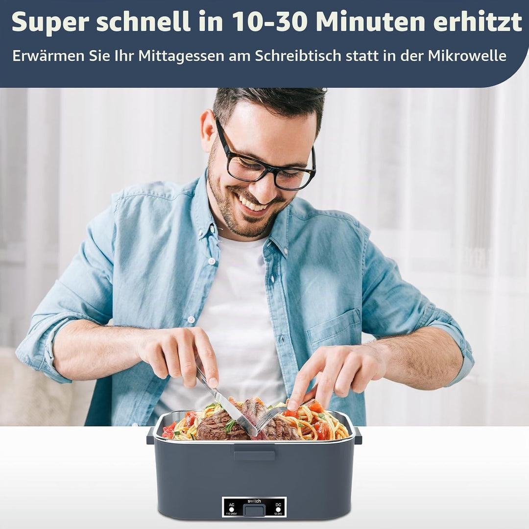 Elektrische Lunchbox 100W, 3-in-1 tragbare beheizte Lunchbox, Herausnehmbare Edelstahl-Brotdose, 12V