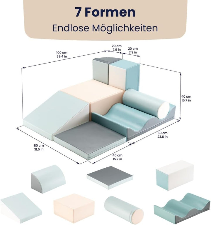 IGLU SOFT PLAY Discoverer 7er XXL Kletterbausteine & Schaumstoff-Bausteine Softbausteine Set für Kin