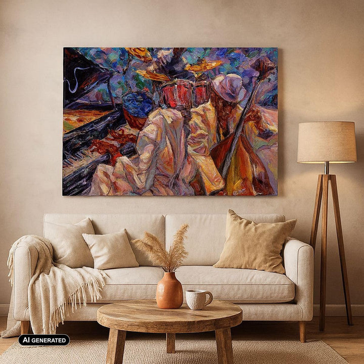 Bilder auf Leinwand Jazz Musik Band Leinwandbild mit Rahmen 70x50cm Wandbilder Dekoration Wohnzimmer
