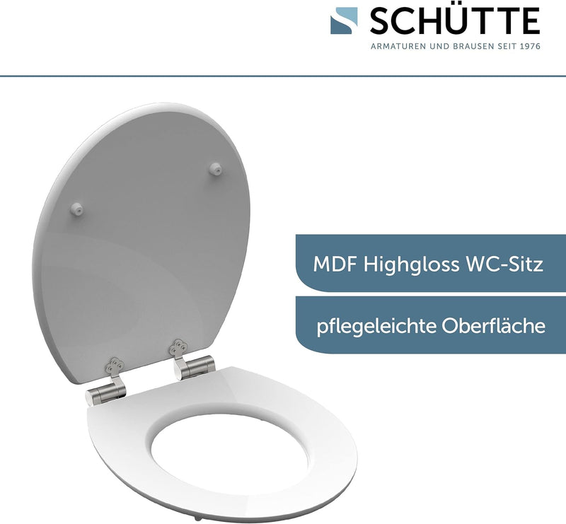 SCHÜTTE WC-Sitz Holzkern HG BLACK STONE, Hochglanz Toilettensitz mit Absenkautomatik, passend für al