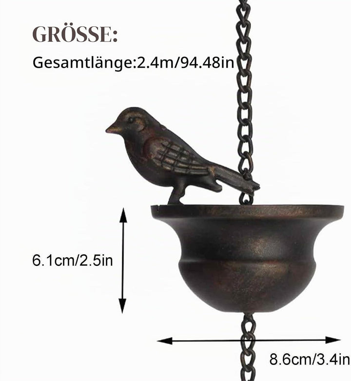 Regenketten Für Draussen,Regenkette Vögel 2.4m,Regenkette Dachrinne,Regenkette Ablaufkette,Regenkett
