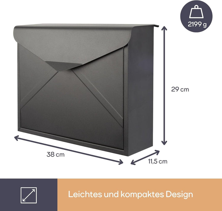 Perel Briefkasten Verona, Wandmontage oder freistehend, inkl. 2 Schlüssel, Abmessungen (H x B x T) 3