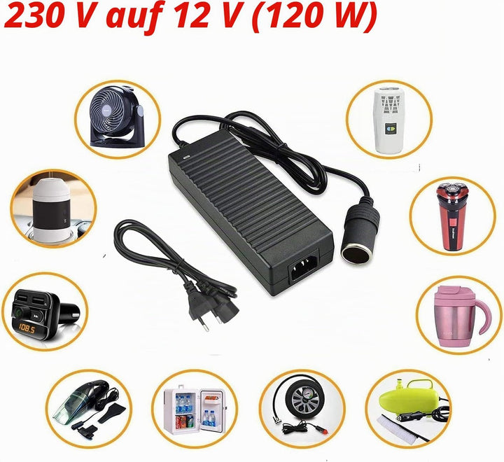 OBEST 230V auf 12V KFZ Netzadapter, 10A AC auf DC Spannungswandler | 120W Zigarettenanzünder Steckdo