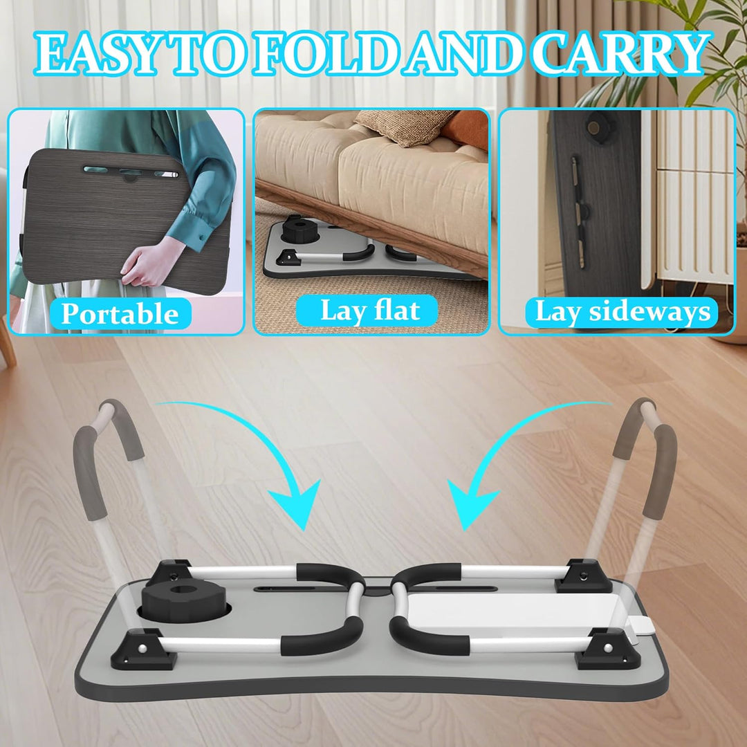 Soontrans Laptoptisch, 60 x 40 x 28 cm, Laptop Tisch mit Tablethalter, Schublade, Getränkehalter, Be