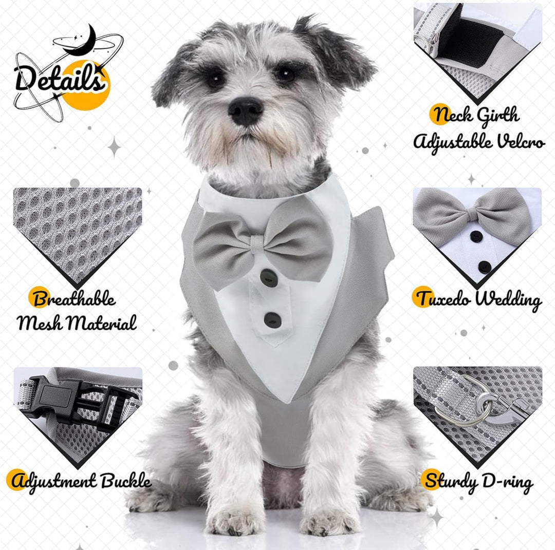 Smoking Hundegeschirr, Hundeweste ohne Ziehen, formelles Welpengeschirr mit Fliege für Hochzeit, atm