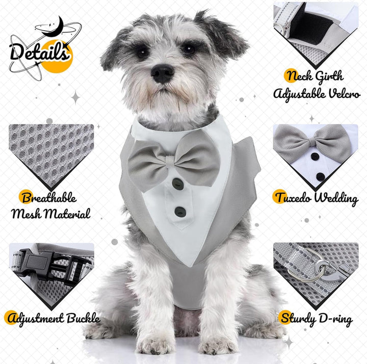 Smoking Hundegeschirr, Hundeweste ohne Ziehen, formelles Welpengeschirr mit Fliege für Hochzeit, atm