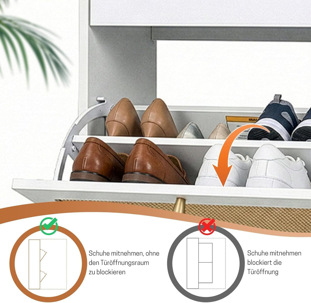 Schuhschrank Schmal, Schuhregal mit 3 Klappen, Schuhkipper mit Verstellbar, Schuhaufbewahrung Holz,