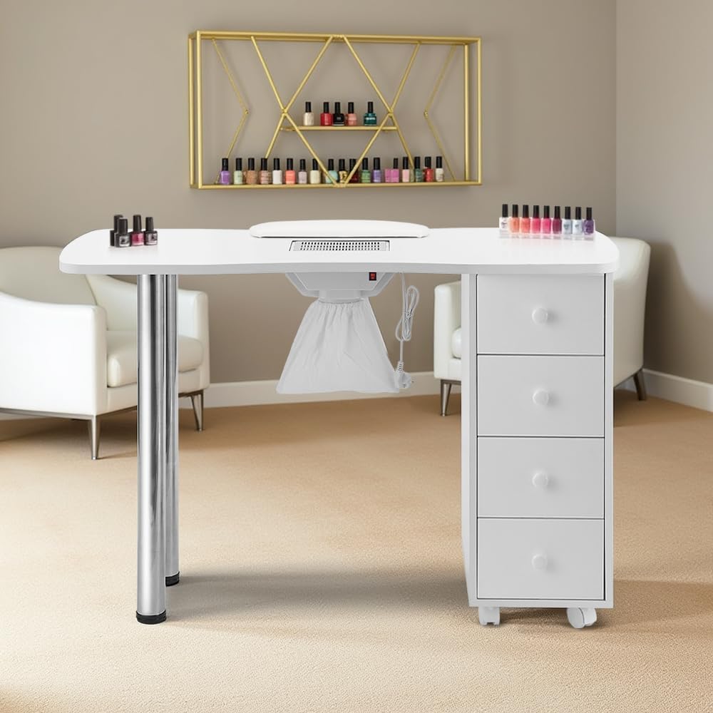 Weisser Maniküre-Tisch mit Schubladen-Staubsammler Handgelenkauflage Armlehne Salon-Home Use Stil E,