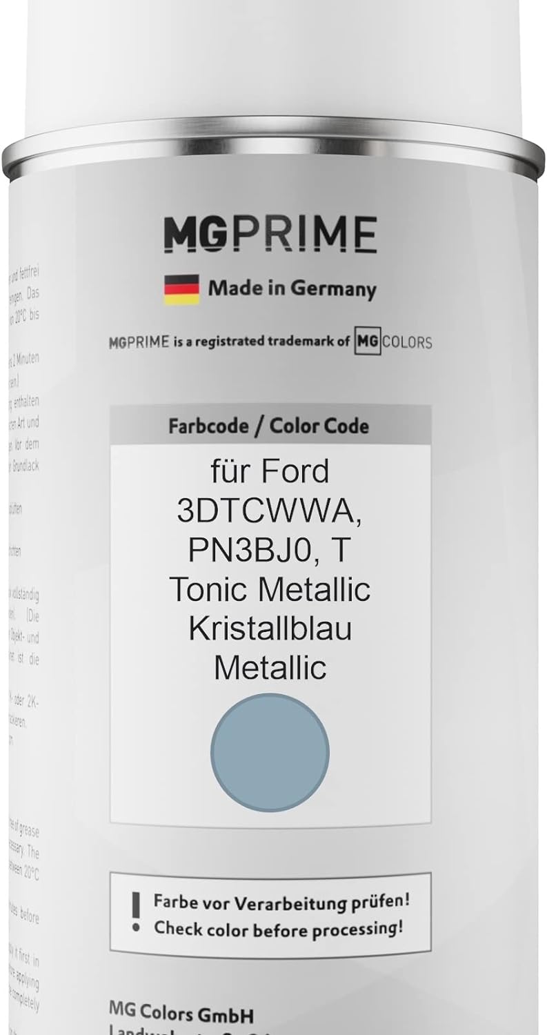 MG PRIME Autolack 2K Spraydosen Set für Ford 3DTCWWA / PN3BJ0 / T Tonic Metallic/Kristallblau Metall
