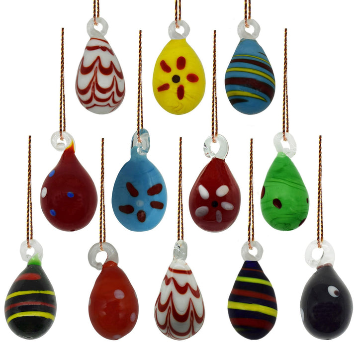 12 Stück handgefertigte Glas Eier Ornamente, Mini Mehrfarbig handgeblasen Glas Eier zum Aufhängen fü