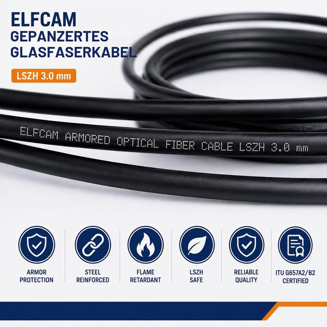 Elfcam® - 35m Gepanzerte Glasfaser-Kabel LC/APC auf SC/APC Simplex Singlemode, 9/125µm OS2, FTTH LWL