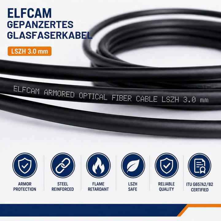 Elfcam® - 50m Gepanzerte Glasfaserkabel LC/APC auf LC/APC Stecker, Simple Singlemode 9/125μm OS2 Pat
