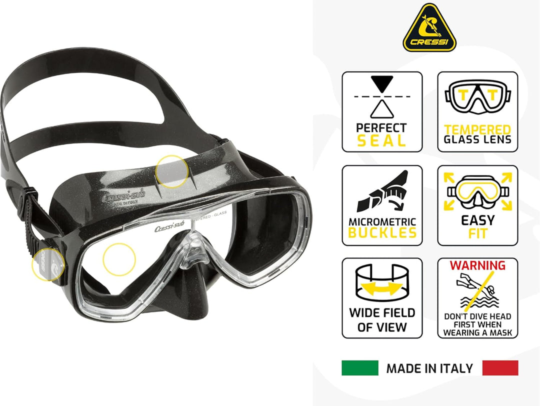 Cressi Light Weight Premium Travel Snorkel Set fo All Family | Palau SAF Set Made in Italy