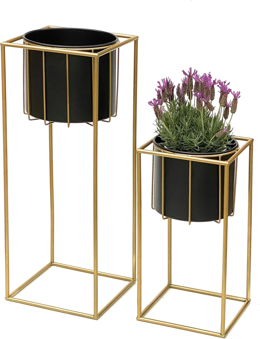 DanDiBo Blumenhocker mit Topf Metall Gold Schwarz Eckig 2er Set Blumenständer 96035 Blumensäule Mode