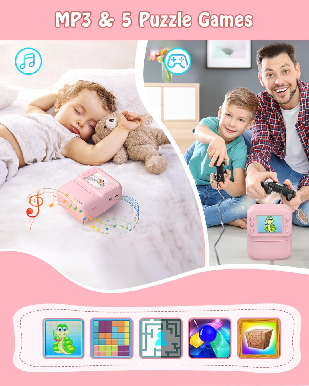 Sofortbildkamera Kinder 48MP, 1080P Video Kinderkamera mit Sofortdruck, 2,4 Zoll IPS Spielzeug Kamer