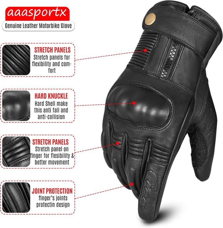 aaasportx Motorrad Handschuhe Herr Leder Touchscreen Funktion - Protektoren Motorradhandschuhe Herre