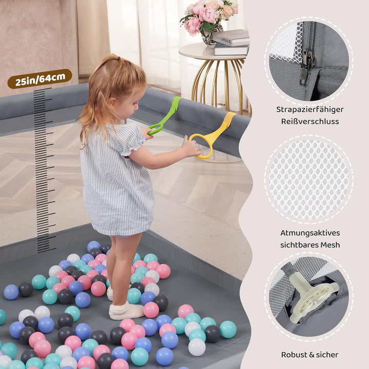 Dripex Laufstall Baby 150x200cm, xxl Laufgitter Absperrgitter mit atmungsaktivem Netz Schutzgitter K