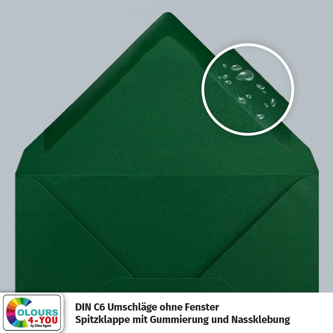 100 Klappkarten mit Umschlägen Set Dunkelgrün - DIN A6 Blanko Doppelkarten 14,8 x 21 cm (160 g/m²) -