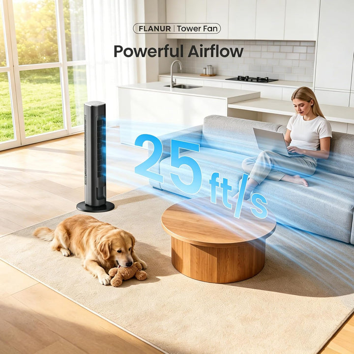 FLANUR Turmventilator, 23dB Ventilator Leise mit Kühlung,89cm WiFi Alexa Tower Fan mit Fernbedienung