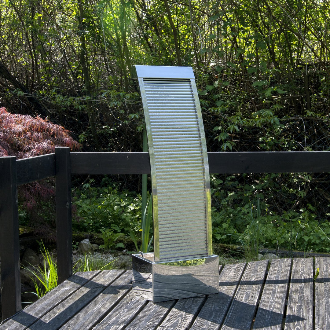 Köhko Terrassenbrunnen 21013 aus Edelstahl Höhe ca. 110 cm Wasserspiel Gartenbrunnen mit LED-Beleuch