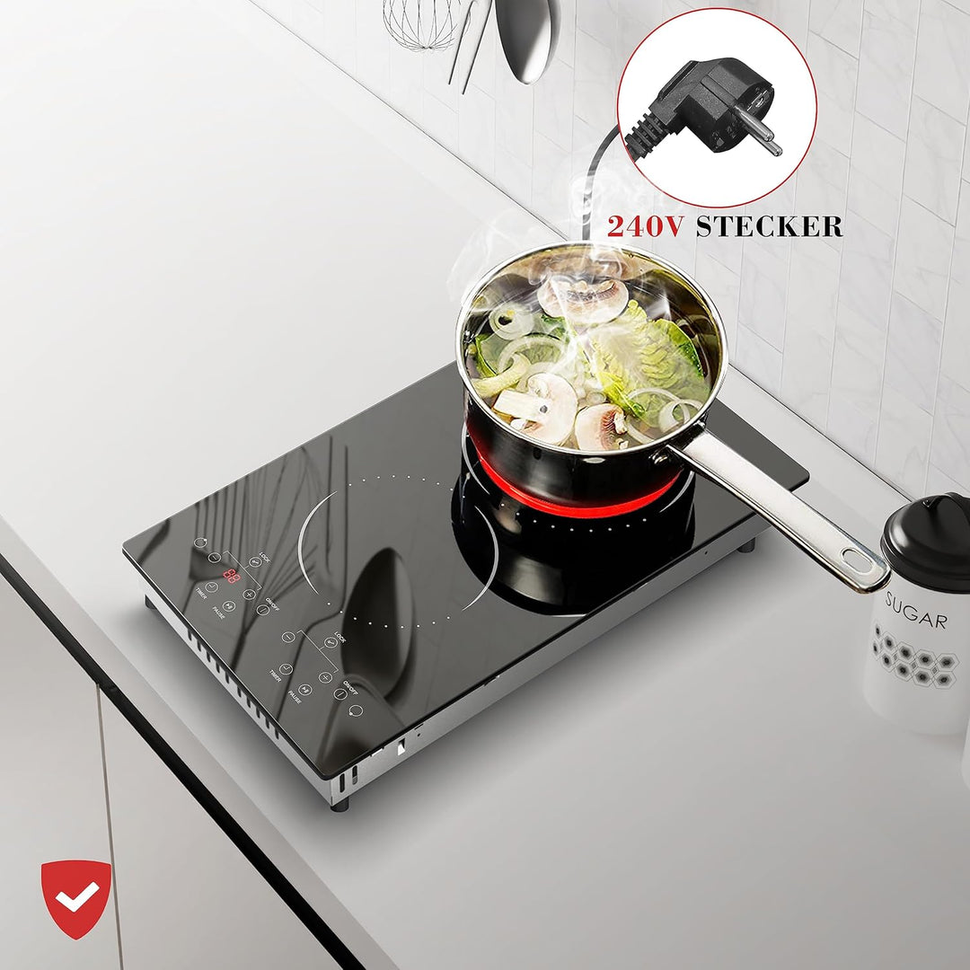 Glaskeramikkochfeld 2 Zonen mit Stecker, Hobsir Einbau Kochfelder 30cm, 3000W, Touch-Steuerung, Dopp