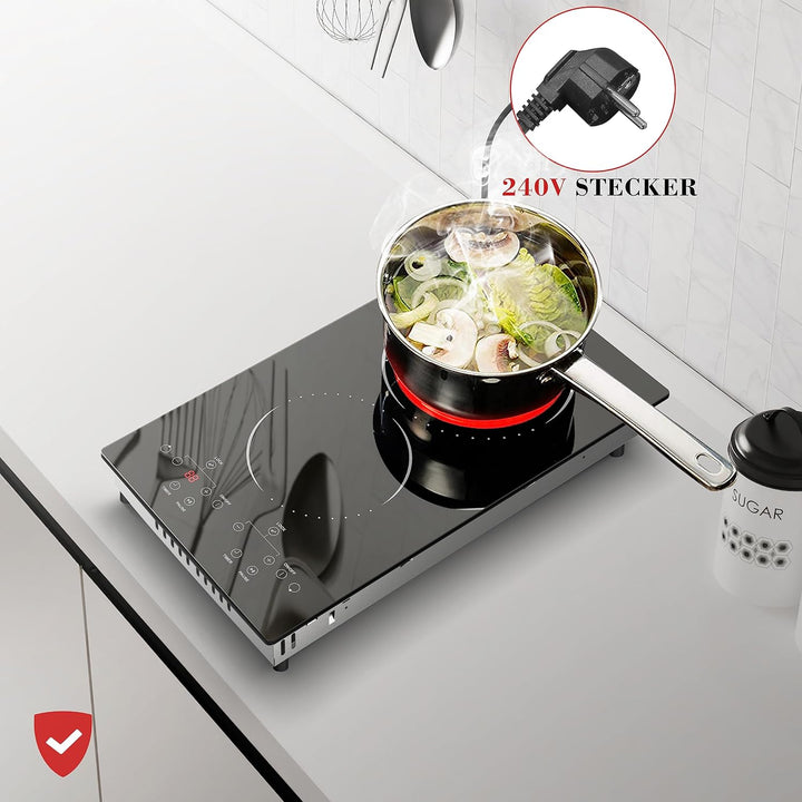 Glaskeramikkochfeld 2 Zonen mit Stecker, Hobsir Einbau Kochfelder 30cm, 3000W, Touch-Steuerung, Dopp