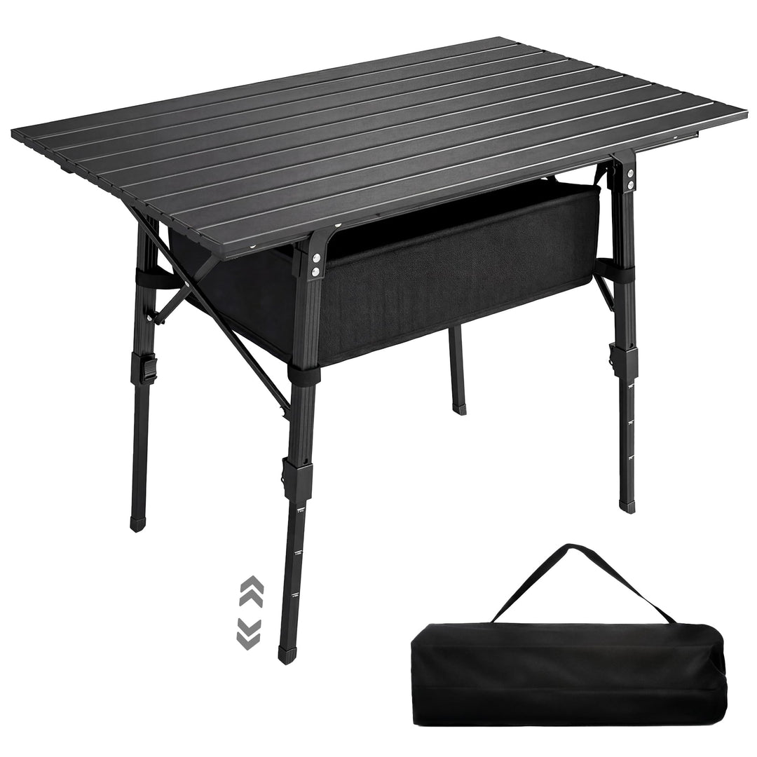 Outsunny Campingtisch höhenverstellbar Klapptisch mit Aufbewahrungskorb Klappbarer Gartentisch aus A