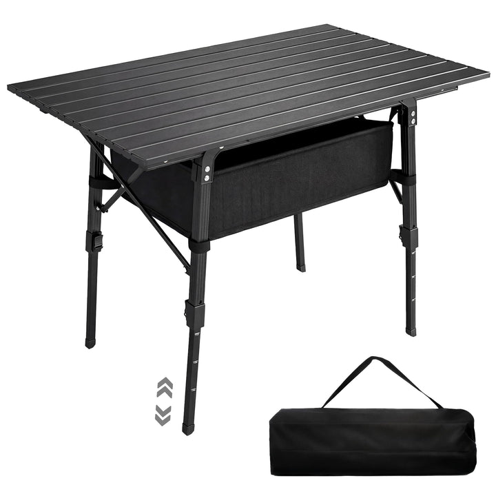 Outsunny Campingtisch höhenverstellbar Klapptisch mit Aufbewahrungskorb Klappbarer Gartentisch aus A