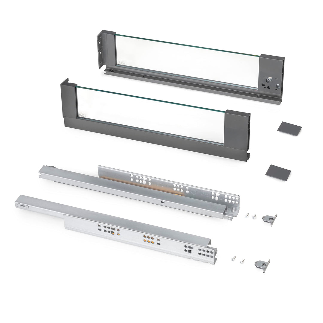 Emuca - Vertex Aussenschublade 40 kg Höhe 131 mm mit Glaswänden, 450 mm, Grau anthrazit, Stahl und A