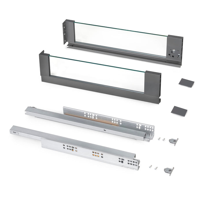 Emuca - Vertex Aussenschublade 40 kg Höhe 131 mm mit Glaswänden, 450 mm, Grau anthrazit, Stahl und A
