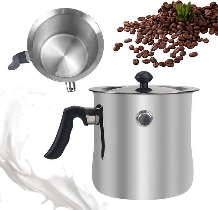 Milchtopf, Doppelwandiger Milchtopf aus Edelstahl, 2 Liter Milchtopfs mit Deckel und Rutschfester Ku