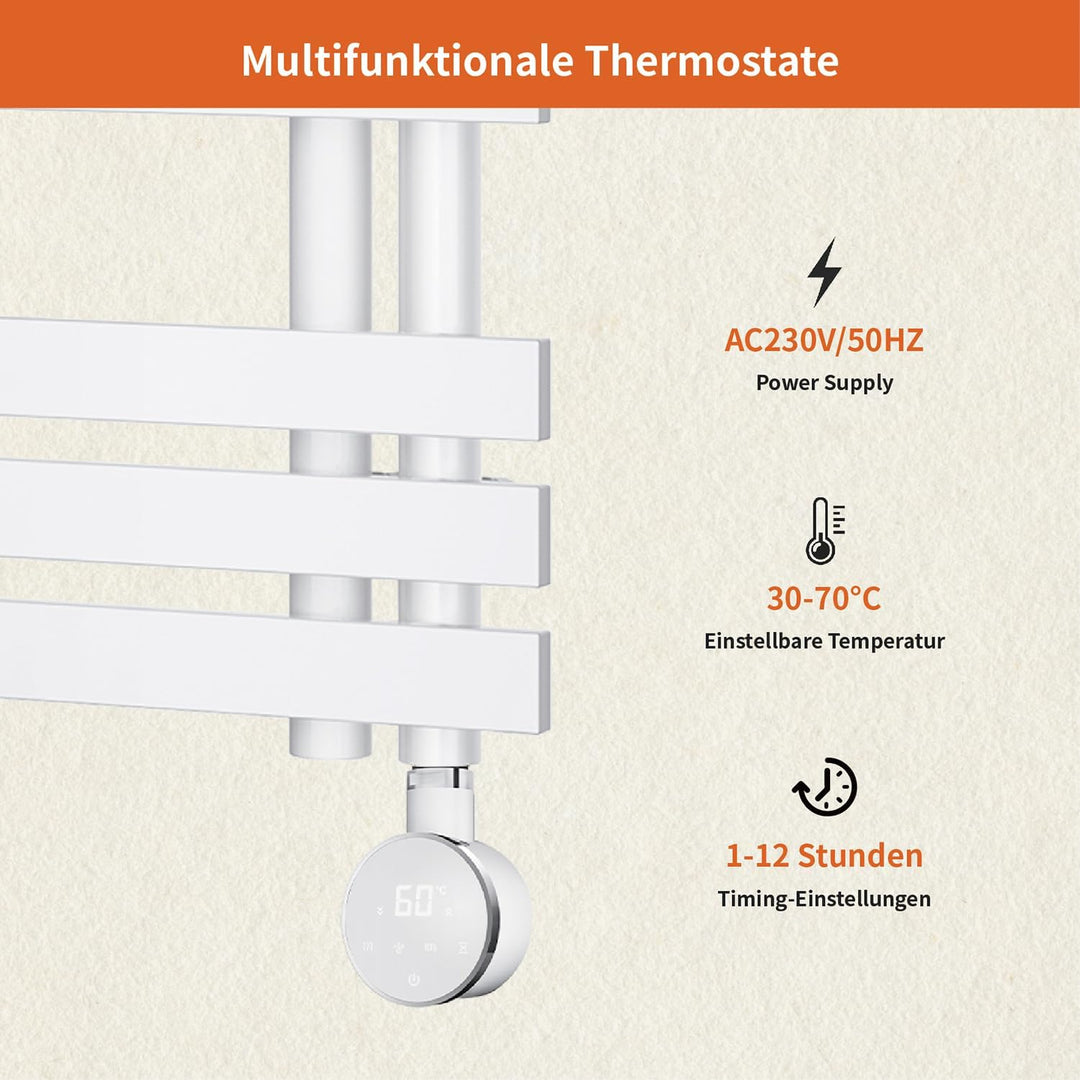 Heizstab 900W für Badheizkörper Elektrisch mit Thermostat, Vollbild Touch Bedienung, Einfach &amp; Effiz