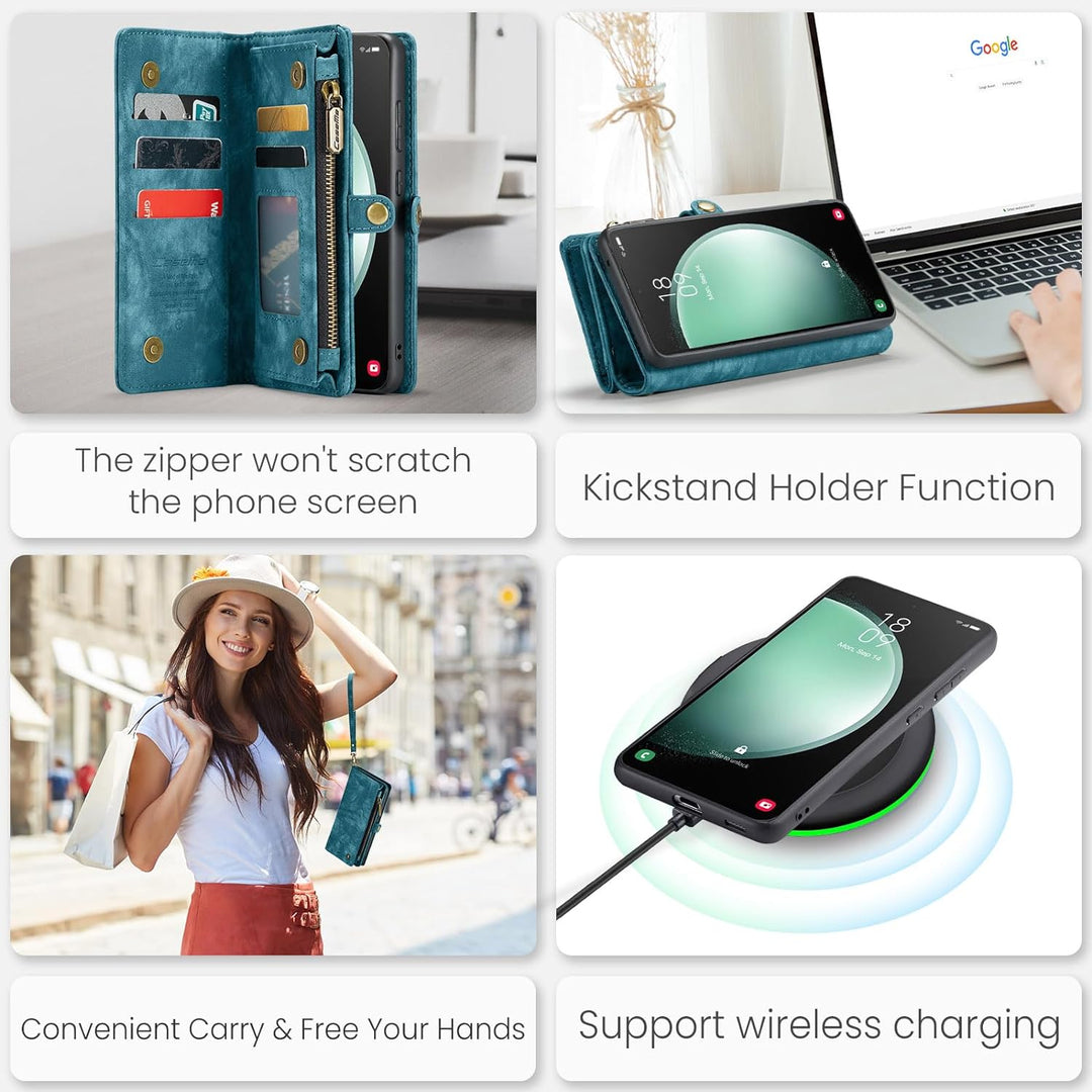 UFinetech für Samsung S23 FE Hülle, Stossfest Kartenfach Magnetisch Abnehmbare Tasche für Samsung Ga