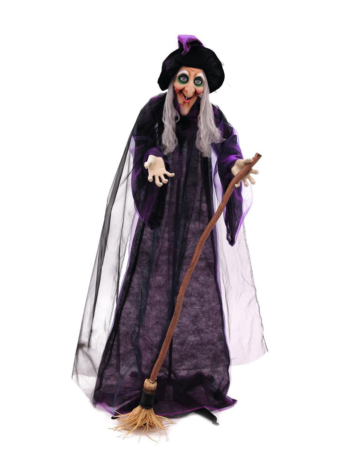 EUROPALMS Halloween Hexe, animiert | Stehende Figur: Hexe mit Besen