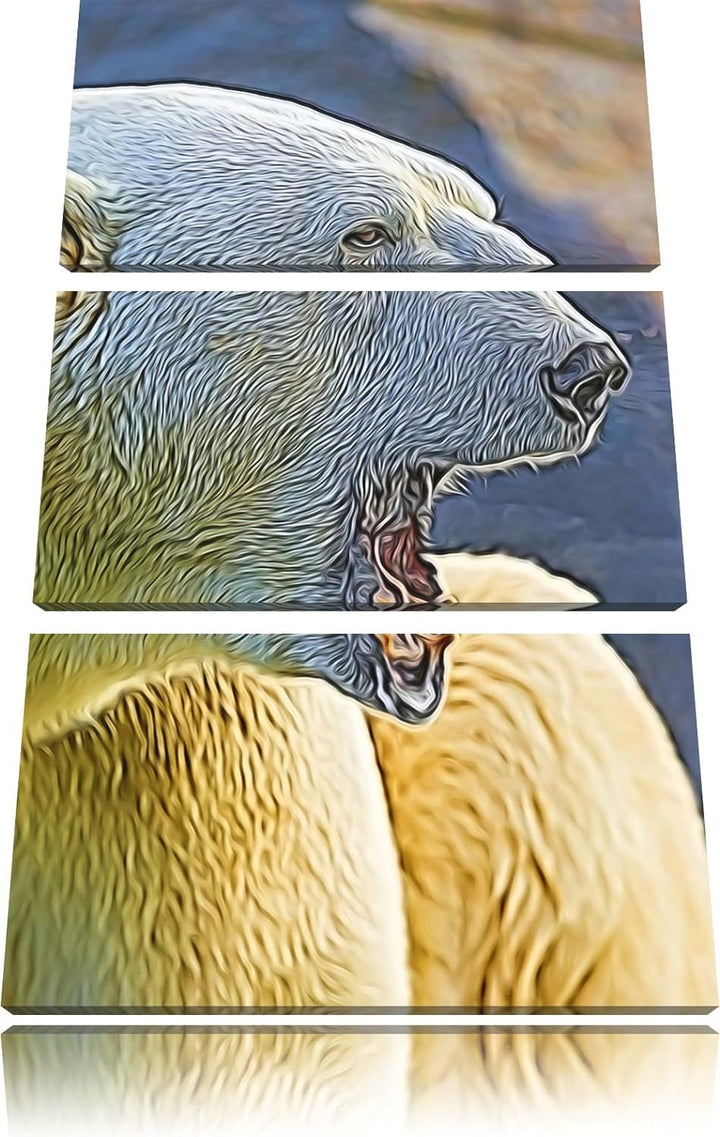 brüllender Eisbär Spezial 3-Teiler Leinwandbild 120x80 Bild auf Leinwand, XXL riesige Bilder fertig